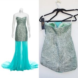 NEW John Paul Ataker Metallic Matelassé Strapless 2-Piece Gown Size Small